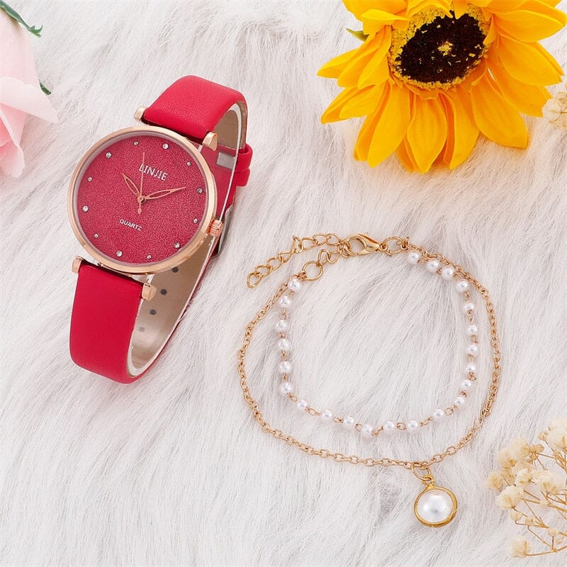 Relógios Femininos Conjunto Luxo LOJA Vermelho 
